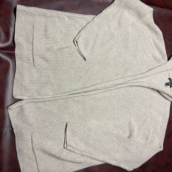 Eileen‎ Fisher beige tan open front cardigan with hood, size XXS - Picture 2 of 16